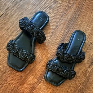 Black Braided Boho Women's Slide Sandals- size 6